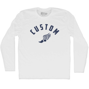 Custom Running Track Winged Foot Adult Cotton Long Sleeve T-shirt - White