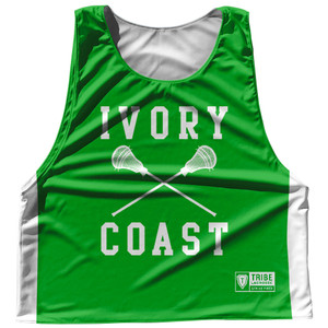 Ivory Coast Country Nations Crossed Sticks Reversible Lacrosse Pinnie Made In USA - Green & White Ivory Coast Country Nations Crossed Sticks Reversible Lacrosse Pinnie Made In USA - Green & White