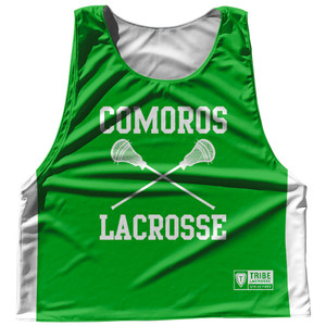 Comoros Country Nations Crossed Sticks Reversible Lacrosse Pinnie Made In USA - Green & White Comoros Country Nations Crossed Sticks Reversible Lacrosse Pinnie Made In USA - Green & White