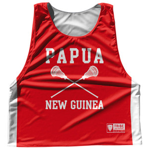 Papua New Guinea Country Nations Crossed Sticks Reversible Lacrosse Pinnie Made In USA - Red & White Papua New Guinea Country Nations Crossed Sticks Reversible Lacrosse Pinnie Made In USA - Red & White