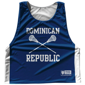 Dominican Republic Country Nations Crossed Sticks Reversible Lacrosse Pinnie Made In USA - Royal & White Dominican Republic Country Nations Crossed Sticks Reversible Lacrosse Pinnie Made In USA - Royal & White