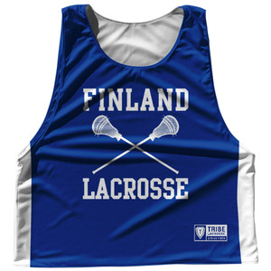 Finland Country Nations Crossed Sticks Reversible Lacrosse Pinnie Made In USA - Royal & White Finland Country Nations Crossed Sticks Reversible Lacrosse Pinnie Made In USA - Royal & White