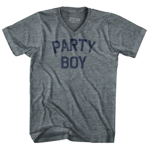Party Boy Adult Tri-Blend V-neck T-shirt - Athletic Grey
