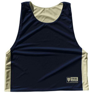 Contrast Color Side Panel Sublimated Lacrosse Pinnies Made In USA - Navy and Vegas Gold Contrast Color Side Panel Sublimated Lacrosse Pinnies Made In USA - Navy and Vegas Gold