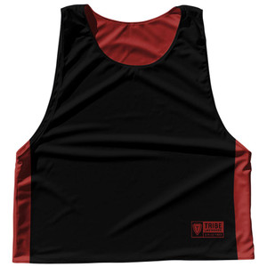 Contrast Color Side Panel Sublimated Lacrosse Pinnies Made In USA - Black and Red Dark Contrast Color Side Panel Sublimated Lacrosse Pinnies Made In USA - Black and Red Dark