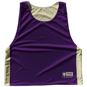 Solid Color Sublimated Lacrosse Pinnies Made In USA - Purple and Vegas Gold Solid Color Sublimated Lacrosse Pinnies Made In USA - Purple and Vegas Gold