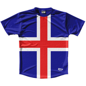 Iceland Country Flag Running Shirt Track Cross Country Performance Top Made In USA - Blue Iceland Country Flag Running Shirt Track Cross Country Performance Top Made In USA - Blue