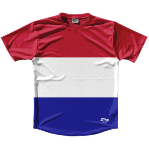 Netherlands Country Flag Running Shirt Track Cross Country Performance Top Made In USA - Red White Netherlands Country Flag Running Shirt Track Cross Country Performance Top Made In USA - Red White