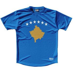Kosovo Country Flag Running Shirt Track Cross Country Performance Top Made In USA - Blue Kosovo Country Flag Running Shirt Track Cross Country Performance Top Made In USA - Blue