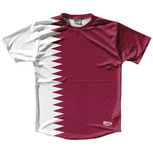 Qatar Country Flag Running Shirt Track Cross Country Performance Top Made In USA - Red White