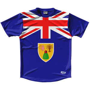 Turks and Caicos Islands Country Flag Running Shirt Track Cross Country Performance Top Made In USA - Blue Turks and Caicos Islands Country Flag Running Shirt Track Cross Country Performance Top Made In USA - Blue