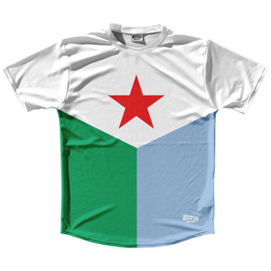 Djibouti Country Flag Running Shirt Track Cross Country Performance Top Made In USA - White Green Djibouti Country Flag Running Shirt Track Cross Country Performance Top Made In USA - White Green