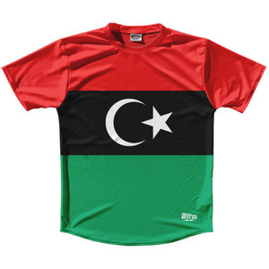Libya Country Flag Running Shirt Track Cross Country Performance Top Made In USA - Red Black Libya Country Flag Running Shirt Track Cross Country Performance Top Made In USA - Red Black