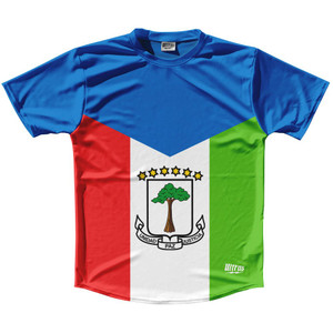 Equitorial Guinea Country Flag Running Shirt Track Cross Country Performance Top Made In USA - Blue White