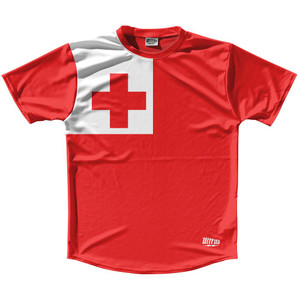 Tonga Country Flag Running Shirt Track Cross Country Performance Top Made In USA - Red White Tonga Country Flag Running Shirt Track Cross Country Performance Top Made In USA - Red White