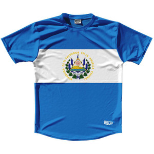 El Salvador Country Flag Running Shirt Track Cross Country Performance Top Made In USA - Blue El Salvador Country Flag Running Shirt Track Cross Country Performance Top Made In USA - Blue