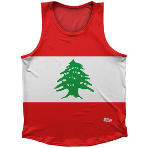 Lebanon Country Flag Sport Tank Top Made In USA - Red White