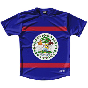 Belize Country Flag Running Shirt Track Cross Country Performance Top Made In USA - Blue Belize Country Flag Running Shirt Track Cross Country Performance Top Made In USA - Blue
