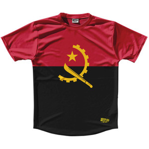 Angola Country Flag Running Shirt Track Cross Country Performance Top Made In USA - Black Red Angola Country Flag Running Shirt Track Cross Country Performance Top Made In USA - Black Red