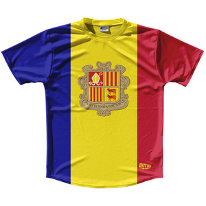 Andorra Country Flag Running Shirt Track Cross Country Performance Top Made In USA - Blue Yellow Andorra Country Flag Running Shirt Track Cross Country Performance Top Made In USA - Blue Yellow
