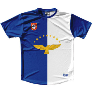 Azores Country Flag Running Shirt Track Cross Country Performance Top Made In USA - White Blue Azores Country Flag Running Shirt Track Cross Country Performance Top Made In USA - White Blue