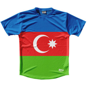 Azerbaijan Country Flag Running Shirt Track Cross Country Performance Top Made In USA - Blue Red Azerbaijan Country Flag Running Shirt Track Cross Country Performance Top Made In USA - Blue Red