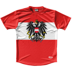Austria Country Flag Running Shirt Track Cross Country Performance Top Made In USA - Red Austria Country Flag Running Shirt Track Cross Country Performance Top Made In USA - Red