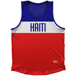 Haiti Country Finish Line Sport Tank Top Made In USA - Red Blue Haiti Country Finish Line Sport Tank Top Made In USA - Red Blue