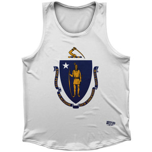 Massachusetts State Flag Sport Tank Top Made In USA - White Massachusetts State Flag Sport Tank Top Made In USA - White