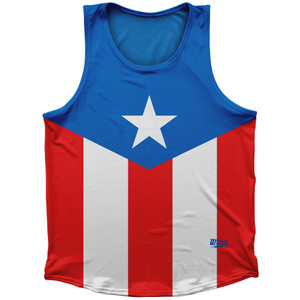Puerto Rico Country Flag Sport Tank Top Made In USA-Blue Red Puerto Rico Country Flag Sport Tank Top Made In USA-Blue Red