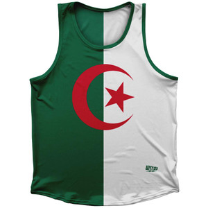 Algeria Country Flag Sport Tank Top Made In USA-Green White Algeria Country Flag Sport Tank Top Made In USA-Green White