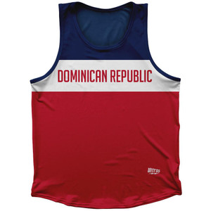 Dominican Republic Country Finish Line Sport Tank Top Made In USA-Red Blue