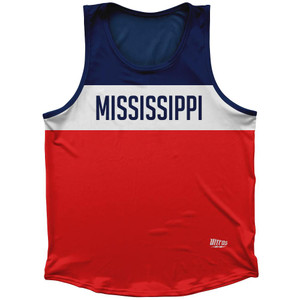 Mississippi Finish Line State Flag Sport Tank Top Made In USA - Blue Red Mississippi Finish Line State Flag Sport Tank Top Made In USA - Blue Red
