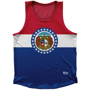 Missouri State Flag Sport Tank Top Made In USA-Blue Red Missouri State Flag Sport Tank Top Made In USA-Blue Red
