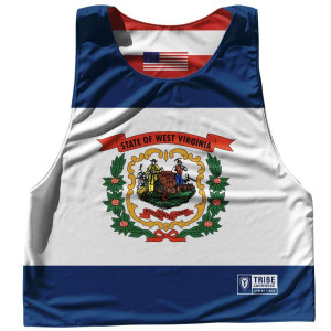 West Virginia State Flag and American Flag Reversible Lacrosse Pinnie Made In USA - Blue & White West Virginia State Flag and American Flag Reversible Lacrosse Pinnie Made In USA - Blue & White