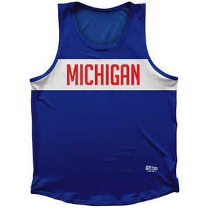 Michigan Finish Line State Flag Sport Tank Top Made In USA - Blue
