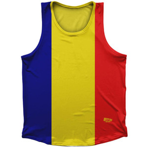Chad Country Flag Sport Tank Top Made In USA - Blue Yellow Red
