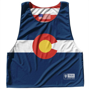 Colorado State Flag and American Flag Reversible Lacrosse Pinnie Made In USA - Blue & White Colorado State Flag and American Flag Reversible Lacrosse Pinnie Made In USA - Blue & White