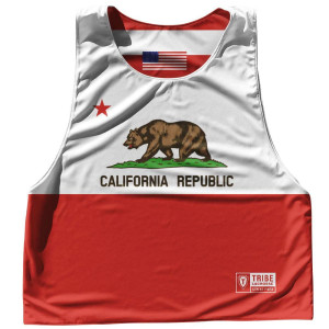 California State Flag and American Flag Reversible Lacrosse Pinnie Made In USA - White & Red California State Flag and American Flag Reversible Lacrosse Pinnie Made In USA - White & Red