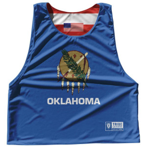 Oklahoma State Flag and American Flag Reversible Lacrosse Pinnie Made In USA - Sky Blue Oklahoma State Flag and American Flag Reversible Lacrosse Pinnie Made In USA - Sky Blue