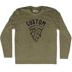 Custom Pizza Adult Tri-Blend Long Sleeve T-shirt-Military Green Custom Pizza Adult Tri-Blend Long Sleeve T-shirt-Military Green