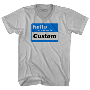 Hello My Name Is Large Chest Adult Tri-Blend V-neck T-shirt - Cool Grey Hello My Name Is Large Chest Adult Tri-Blend V-neck T-shirt - Cool Grey