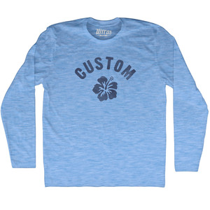 Custom Hibiscus Adult Tri-Blend Long Sleeve T-shirt - Athletic Blue