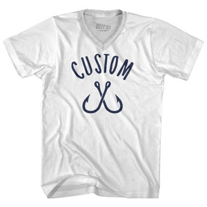 Custom Fishing Hooks Adult Tri-Blend V-neck T-shirt - White