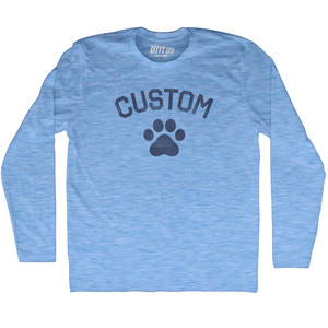 Custom Cat Paw Tri-Blend Long Sleeve T-shirt - Athletic Blue