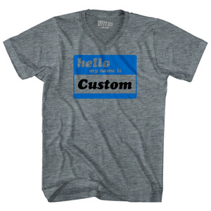 Hello My Name Is Large Chest Adult Tri-Blend V-neck T-shirt - Athletic Grey