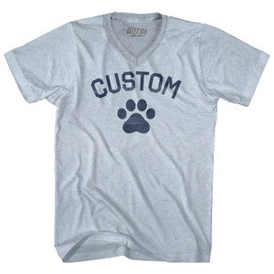 Custom Cat Paw Adult Tri-Blend V-neck T-shirt - Athletic White
