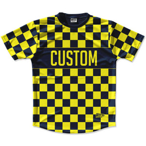 Navy Blue & Yellow Custom Checkerboard Running Shirt Made in USA - Navy Blue & Yellow Navy Blue & Yellow Custom Checkerboard Running Shirt Made in USA - Navy Blue & Yellow