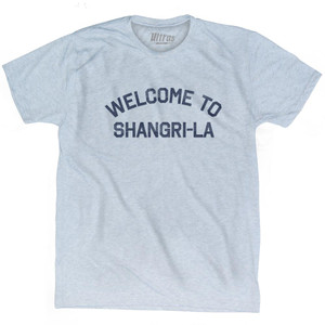 Welcome To Shangri La Adult Tri-Blend T-Shirt-Athletic White