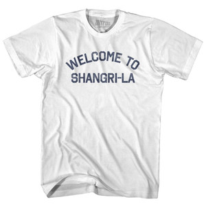 Welcome To Shangri La Womens Cotton Junior Cut T-Shirt - White Welcome To Shangri La Womens Cotton Junior Cut T-Shirt - White